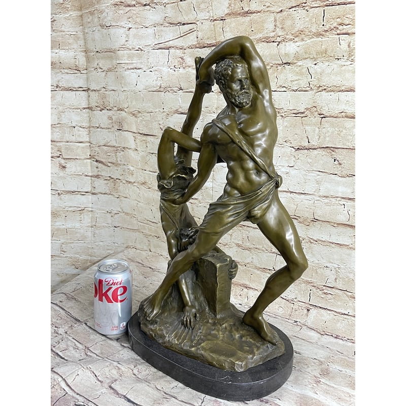 Hercules Lichas Wrestling Bronze Sculpture Statue On Marble Base Greek Mythology