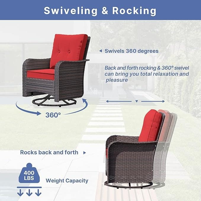 Kullavik 3-Piece Outdoor Swivel Rocking Chair Set With Cushions