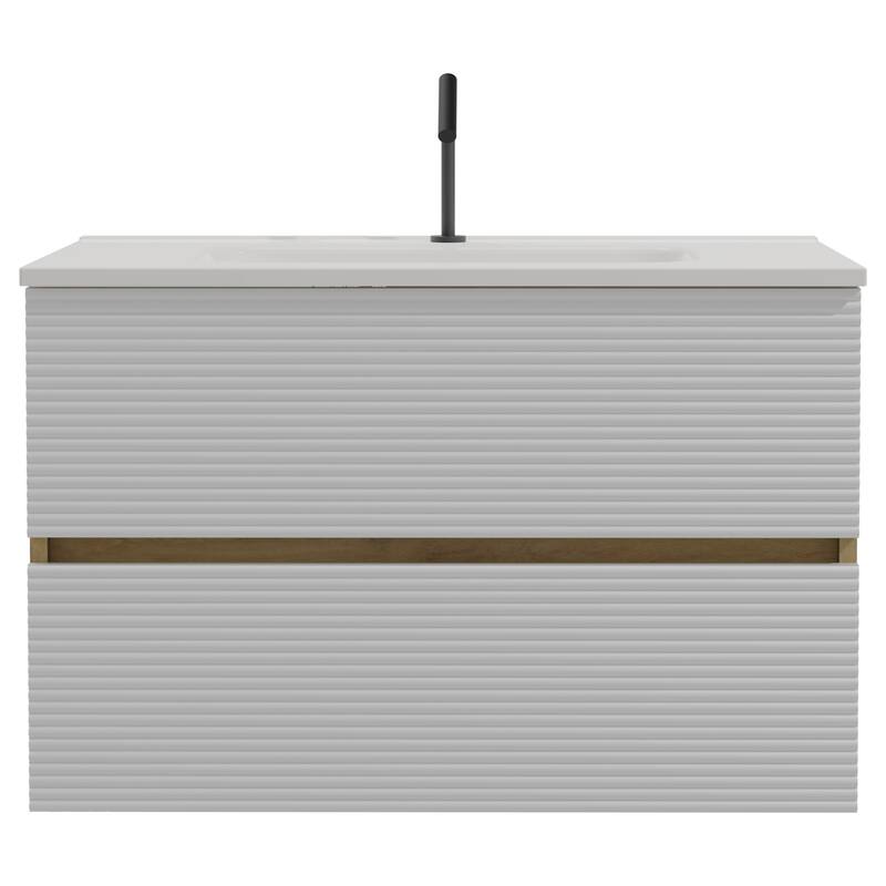 24"/30"/36" Wall Mounted Bathroom Vanity w/ Ceramic Sink with Overflow