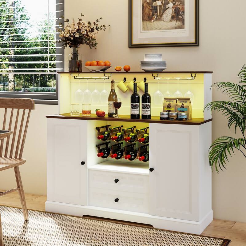 Farmhouse Wine Cabinet with Storage Cabinets - White