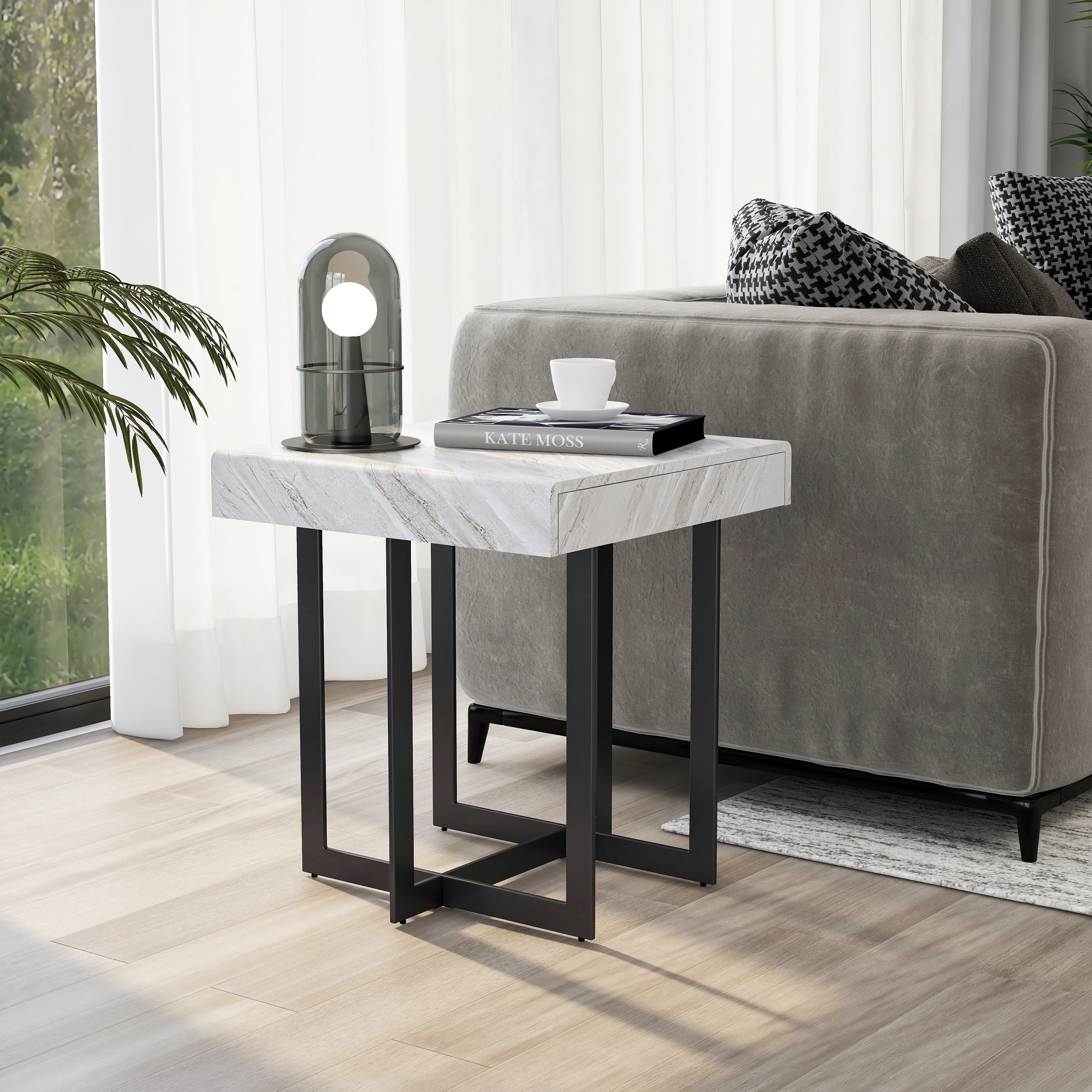 Furniture of America Granala Contemporary Grey 22-inch Faux Marble End Table with Drawer