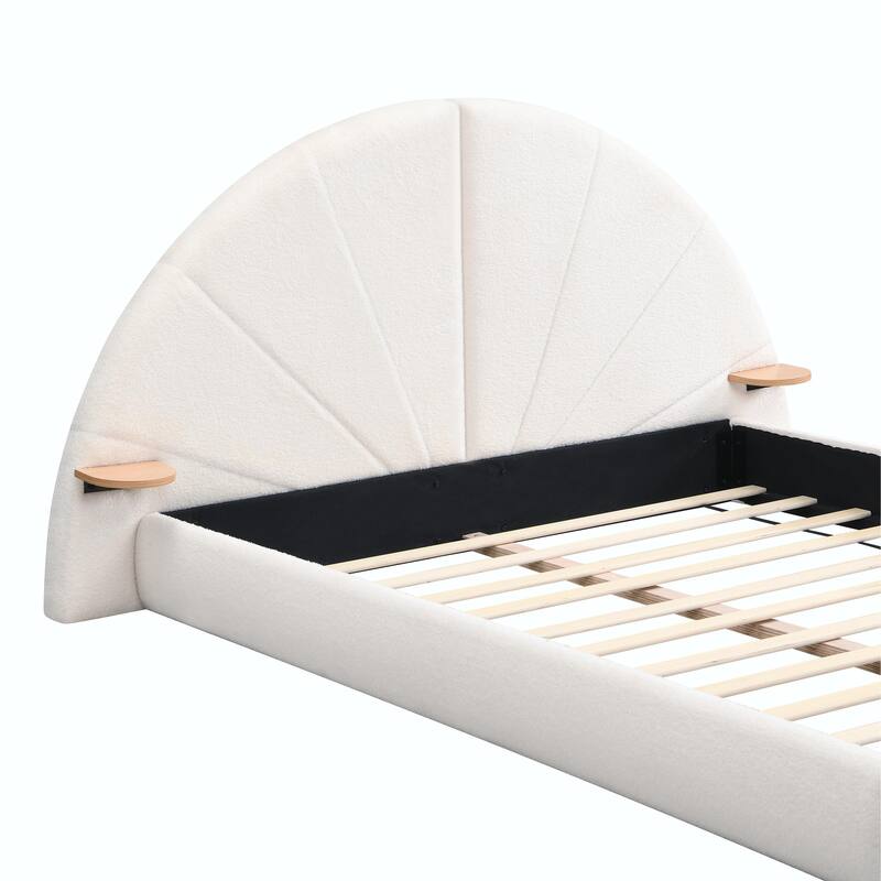 Unique Arched Bouclé Bed with Attached Small Table