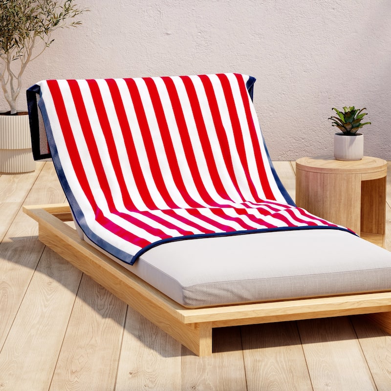 Linery & Co. Oversized Cotton Stripe Beach Towel - Red / Navy - Single Oversized- 35" x 70"