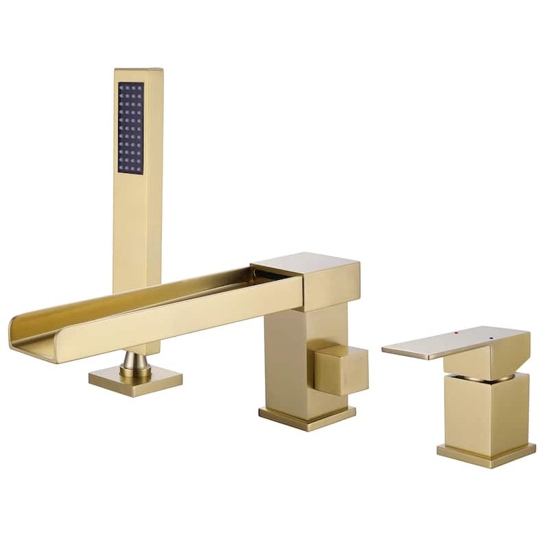 Solid Brass Single-Handle Deck Mounted Waterfall Roman Tub Faucet with Hand Shower