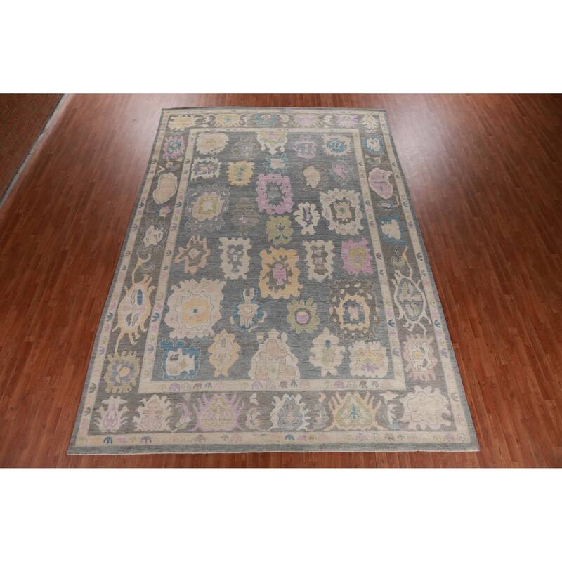 Hand Knotted Oriental 100% Wool Carpet Transitional All-Over Greys & Charcoal Oushak Area Rug - 14' 4'' X 9' 11''