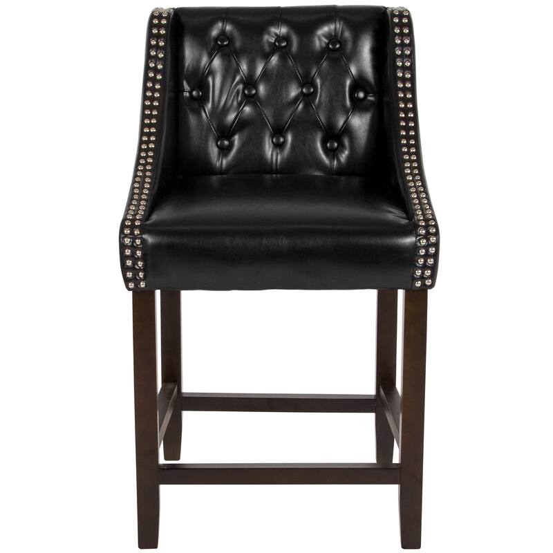 Transitional Tufted Upholstered/Walnut Finish Counter Stool (Set of 2)