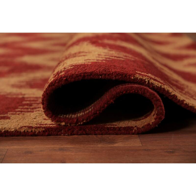 Hand Knotted Oriental 100% Wool Carpet Modern Geometric Red Moroccan Area Rug - 9' 7'' X 7' 11''