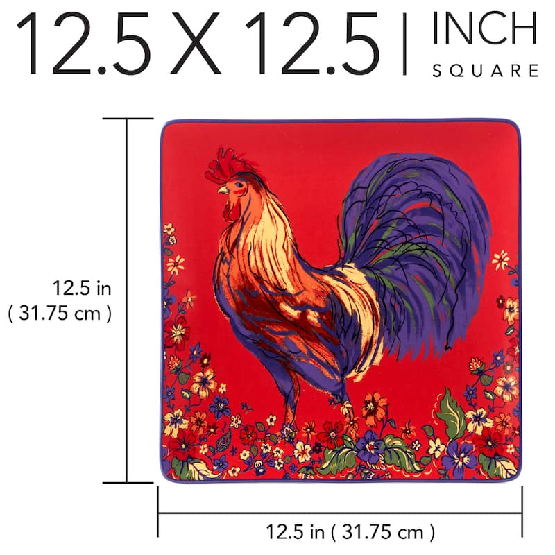 Certified International Morning Rooster Square Platter - 12.5" x 12.5" x 1.25"