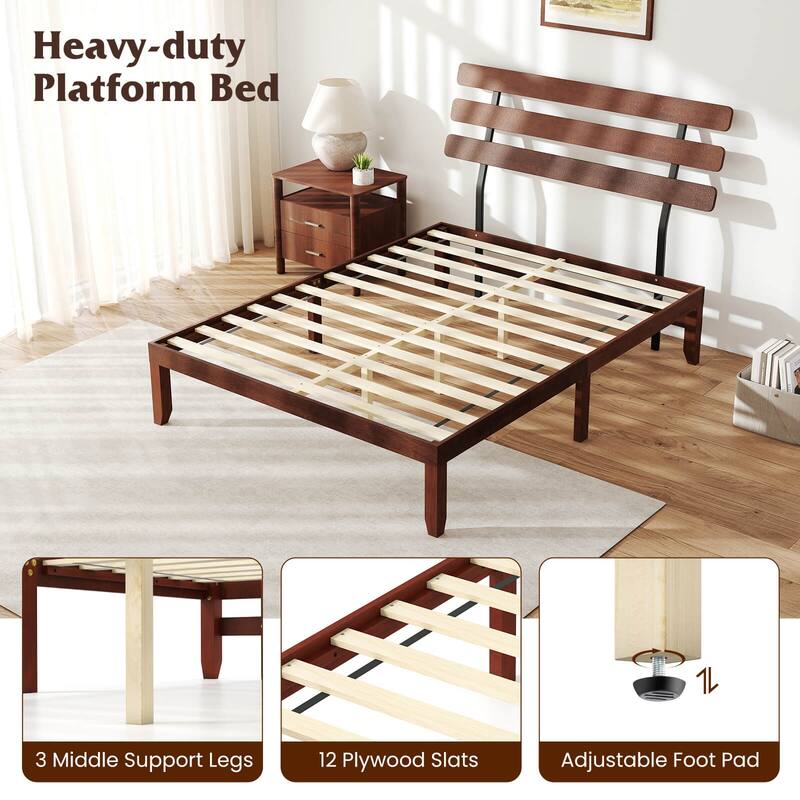 Costway 15.5 Inch Twin/Full/Queen Size Bed Frame with Retro Headboard
