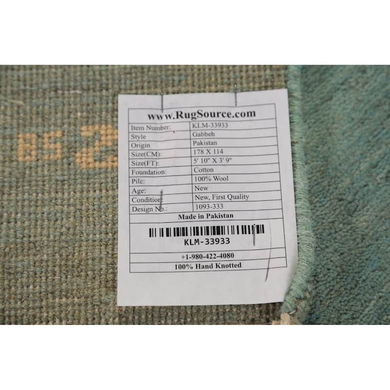 Aqua Green & Blue Modern Gabbeh Oriental Rug Hand-Knotted Wool Carpet - 3'9" x 5'10"