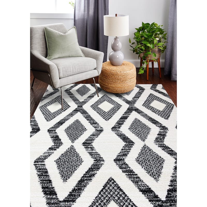 Bashian Korbin Ivory/Black Contemporary Area Rug