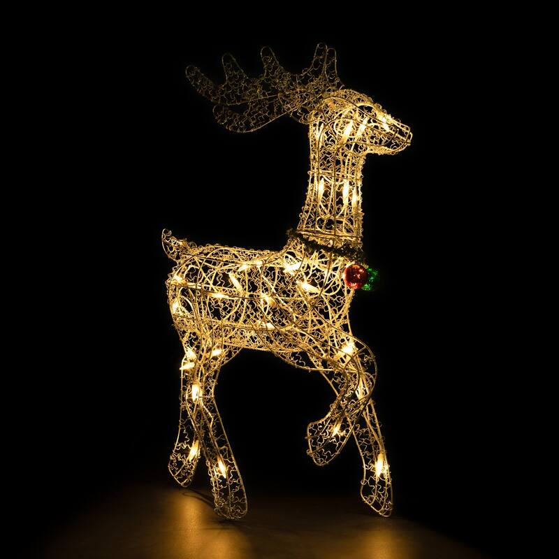 25.5" Silver Green Lighted Prancing Reindeer Christmas Decoration - White