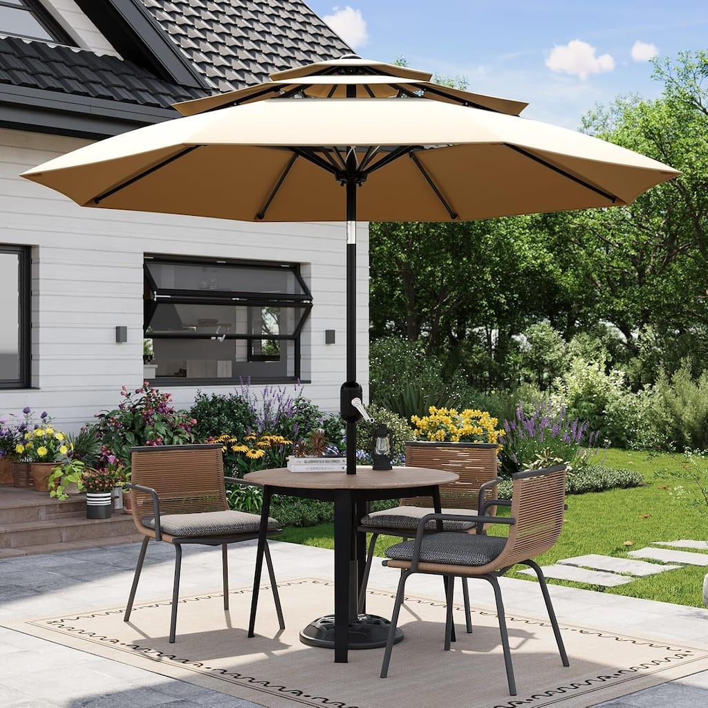 3-Tier 10Ft Patio Umbrella, Easy Crank and Push Button Tilt for Pool, Deck, Yard, Garden (No Base)