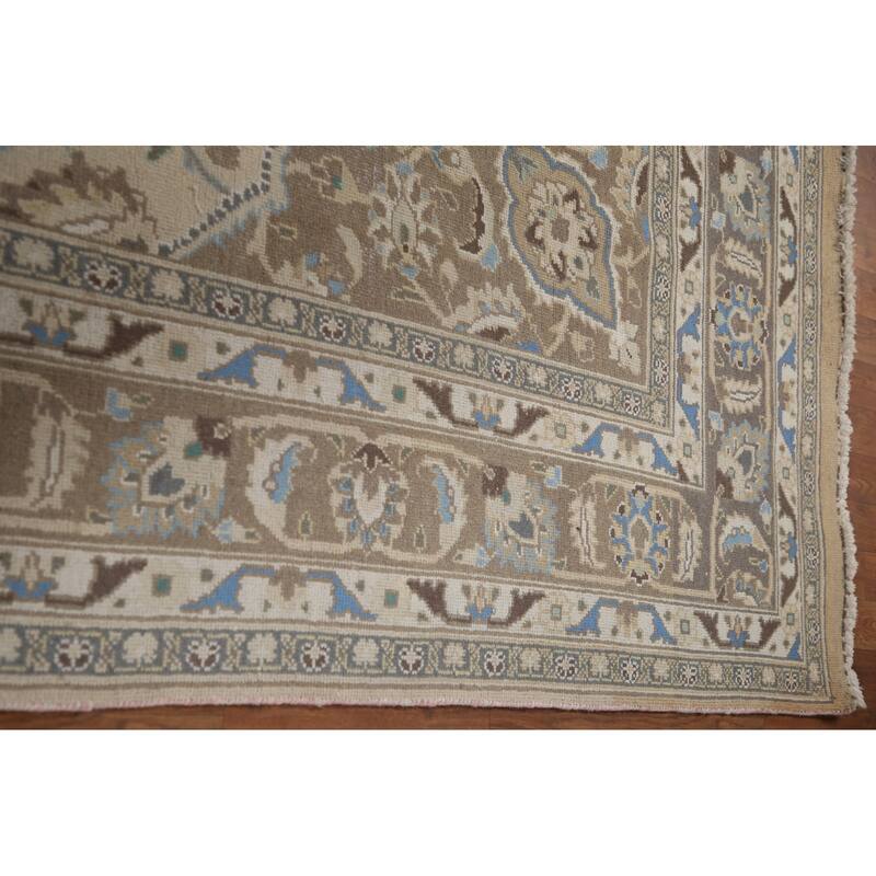 Hand Knotted Oriental 100% Wool Carpet Traditional Floral Beige & Ivories Tabriz Area Rug - 12' 8'' X 9' 8''