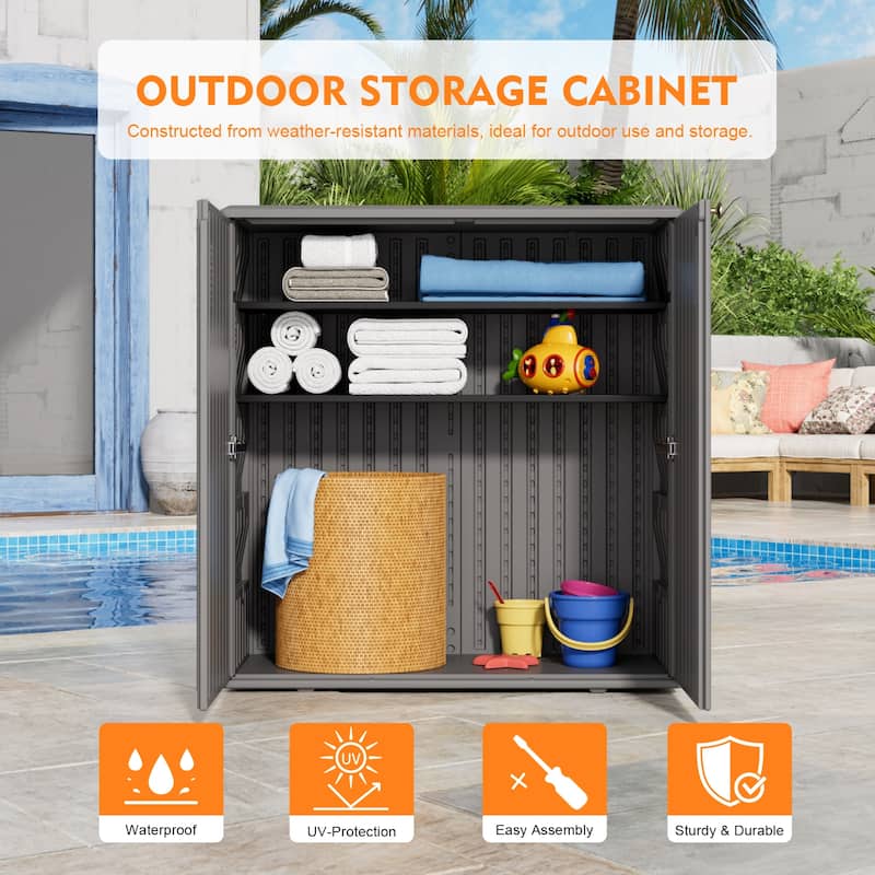 Outdoor 34.3"W x 36.2"H Plastic Vertical Storage Shed With One Shelf