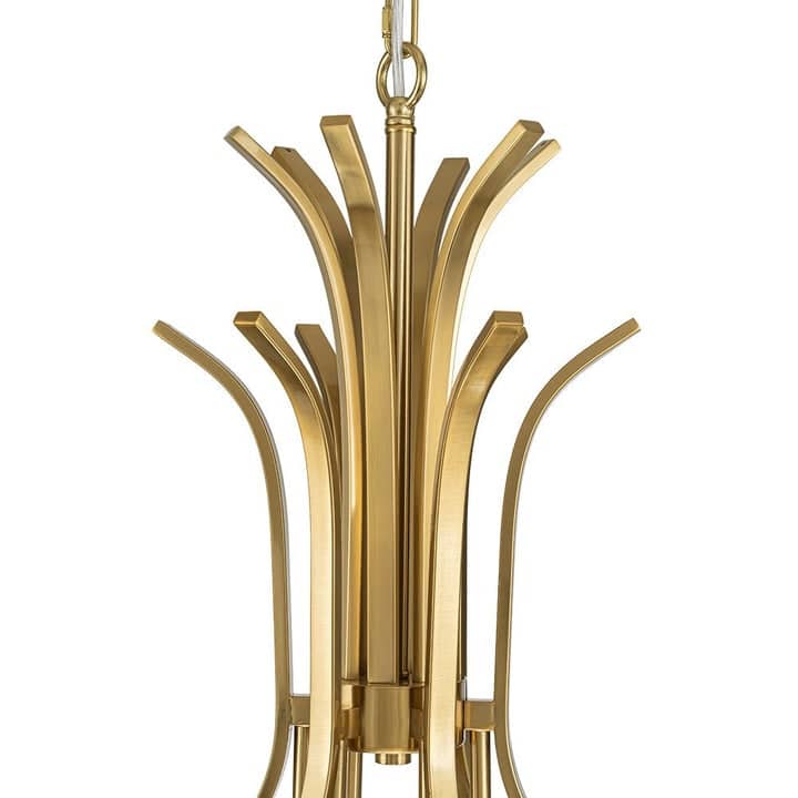 Mid-century Brass 6-Light Cylinder Milk Glass Chandelier