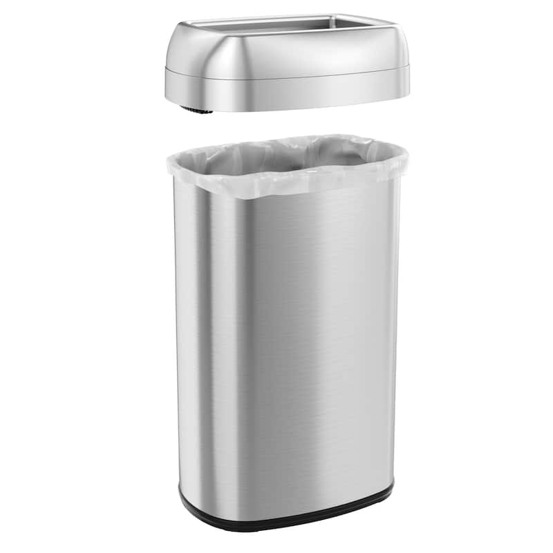 iTouchless 16 Gal Stainless Steel Oval Open Top Trash Can with Filters