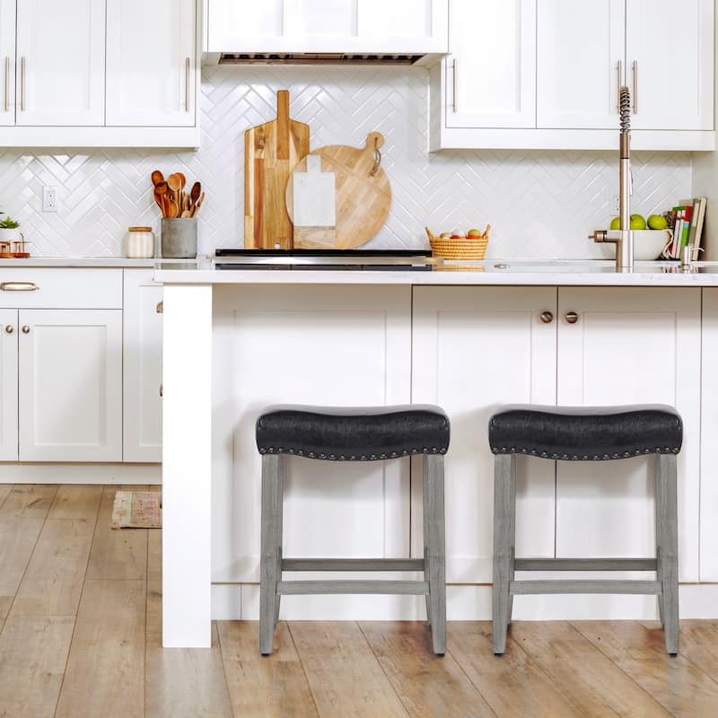 Jameson Upholstered Polyester Gray 24 Inch Counter Stool (Set Of 2) - Antique Gray/Black