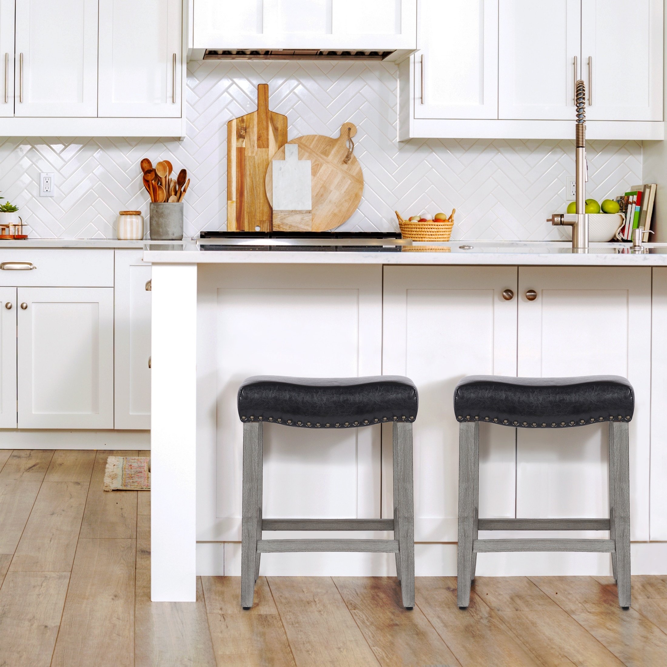 Jameson Upholstered Polyester Gray 24 Inch Counter Stool (Set Of 2)