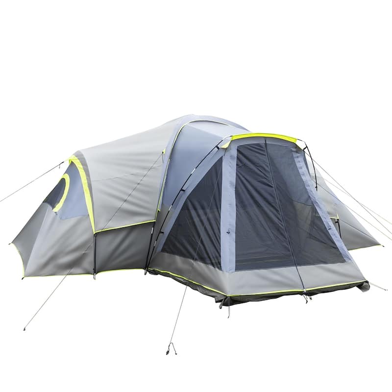 Three Rooms Polyester Cloth Fiberglass Poles Camping Tents Family Tent - Grey