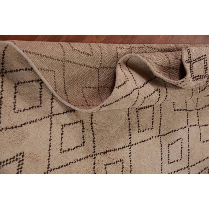 Hand Knotted Oriental 100% Wool Carpet Modern Geometric Beige & Ivories Moroccan Area Rug - 8' 0'' X 5' 0''