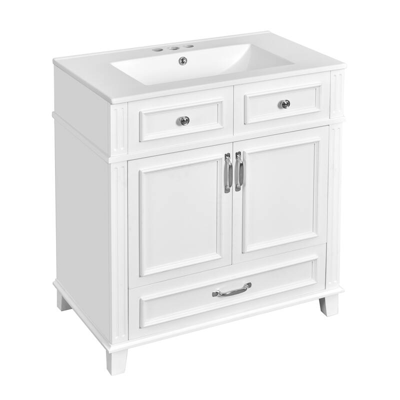 Bathroom Vanity with Resin Sink, Bathroom Cabinet with Soft Closing Doors, Bathroom Vanity Set with Solid Wood Frame
