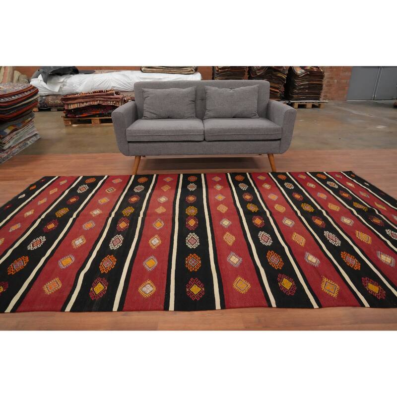 Hand Woven Oriental 100% Wool Carpet Southwestern Tribal Multi-Colored Kilim Area Rug - 10' 0'' X 5' 9''