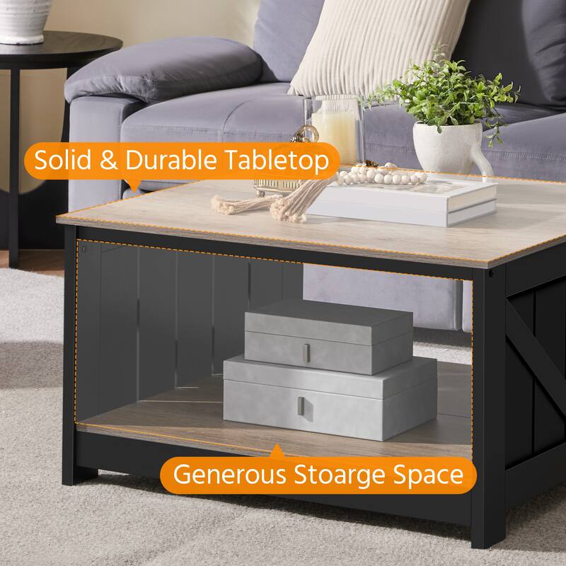 Yaheetech Square Wood Coffee Table with Storage for Living Room