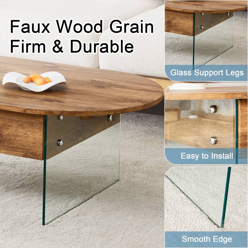 Coffee Table with Double Drawers Rectangular Side Table with Glass Frame Wooden Center Table Storage Coffee Table