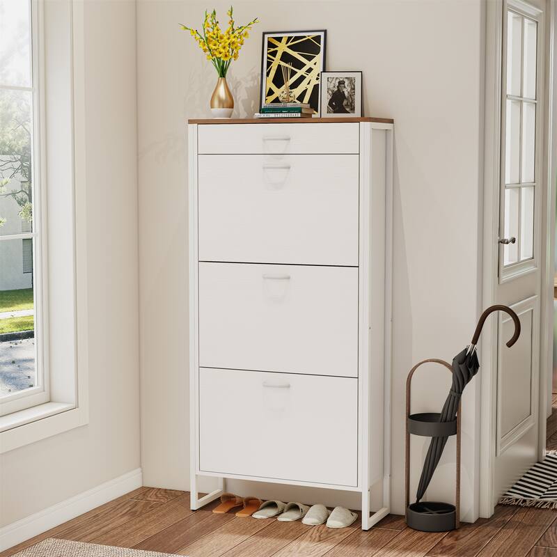 Hidden Shoe Storage Cabinet with 3 Flip Drawers,1 Drawer for Entryway