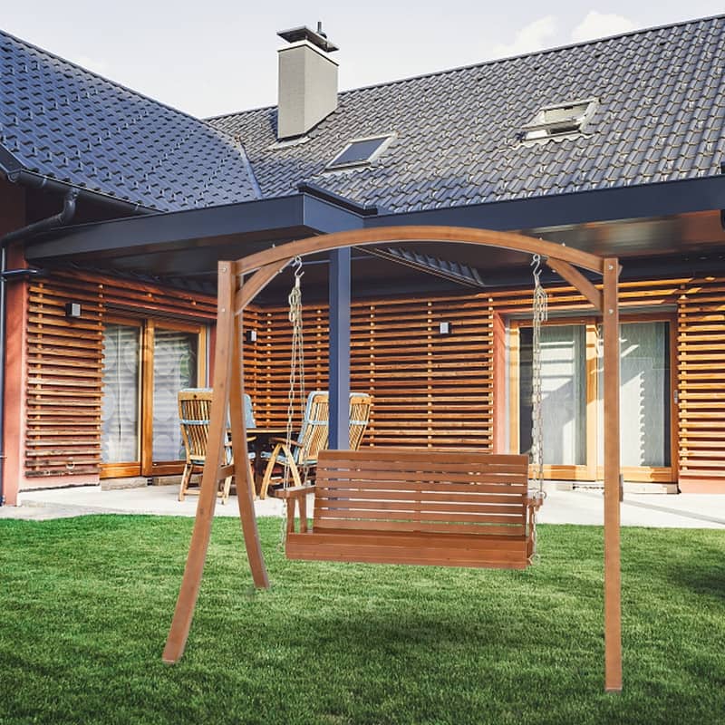 4Ft Wood Porch Swing With Chain - Brown