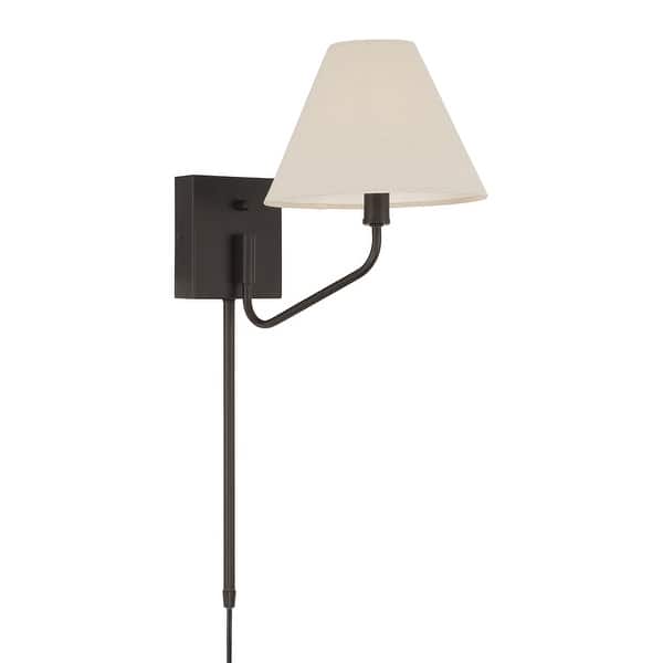 slide 2 of 10, 8.5" W x 10.25" H 1-Light Swivel Armed Sconce with Tapered Fabric Shade with Optional Plug-in and Cord Cover Espresso