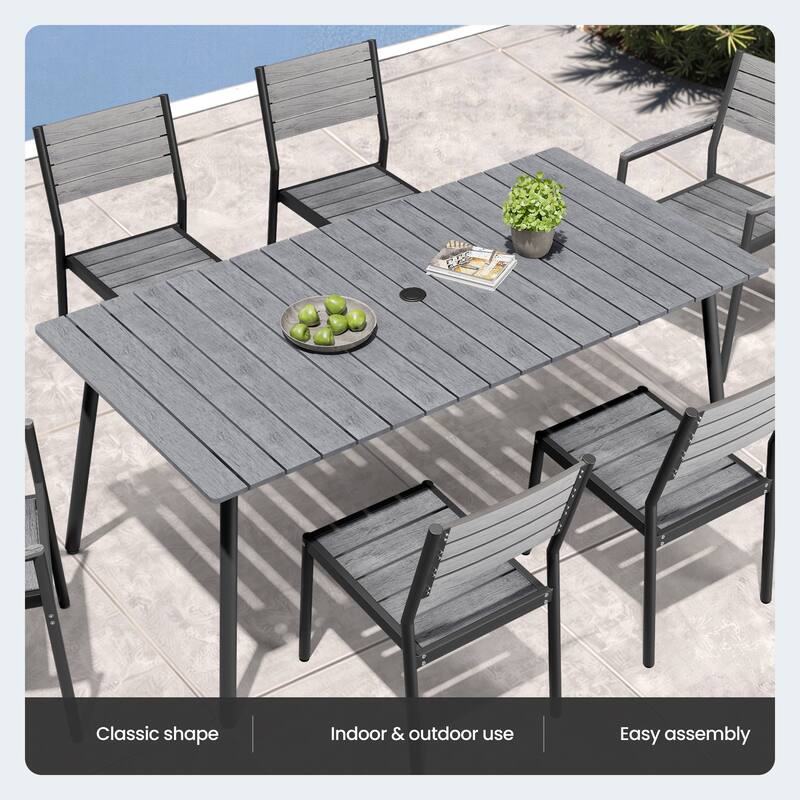 Outdoor Patio Dining Set 7/9 Piece Furniture Set Aluminum Dining Table with Umbrella and Stackable Chairs