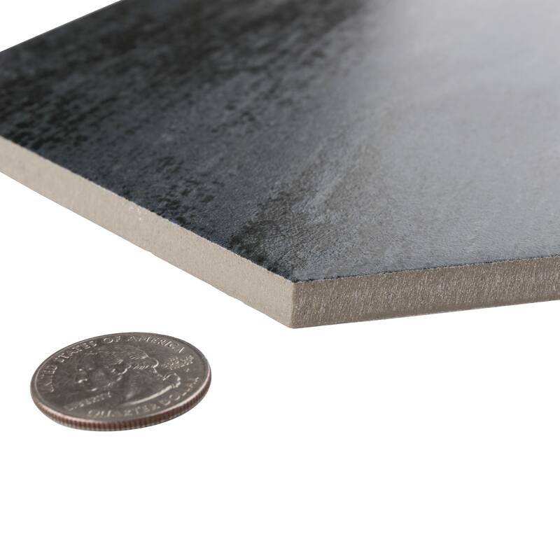 Merola Tile Cassis Hex Black 8-5/8" x 9-7/8" Porcelain Floor and Wall Tile
