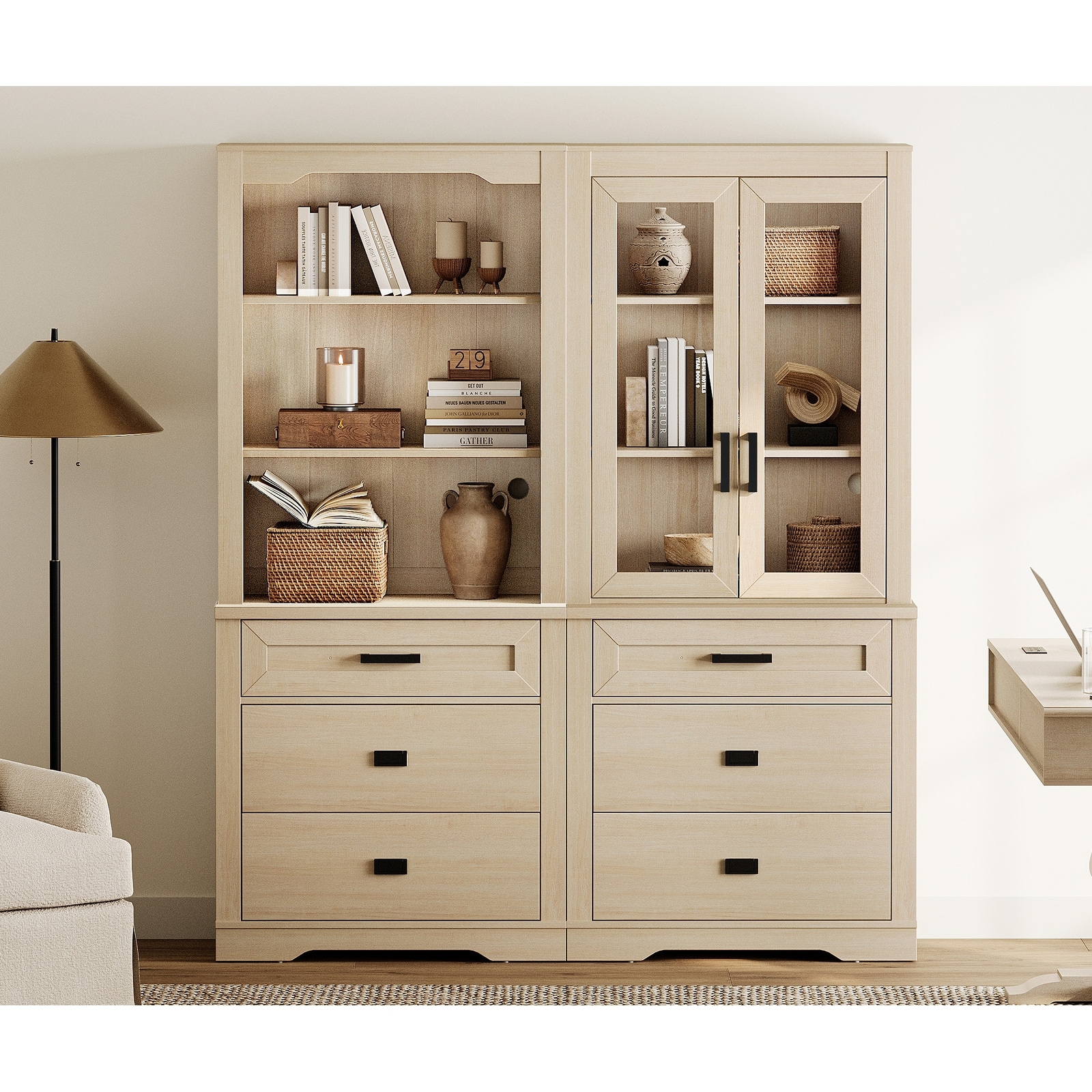 3 Tier Bookcase with Drawer,73.3" Tall Floor Standing Bookshelf