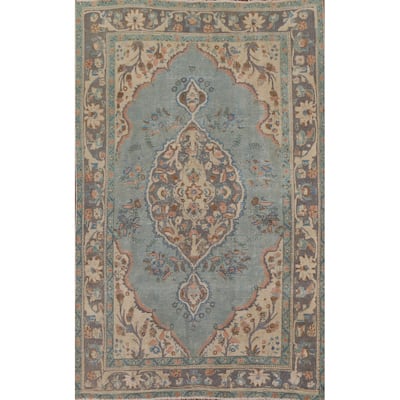 Vintage Over-Dyed Distressed Tabriz Persian Rug Handmade Wool Carpet - 6'4" x 9'9"