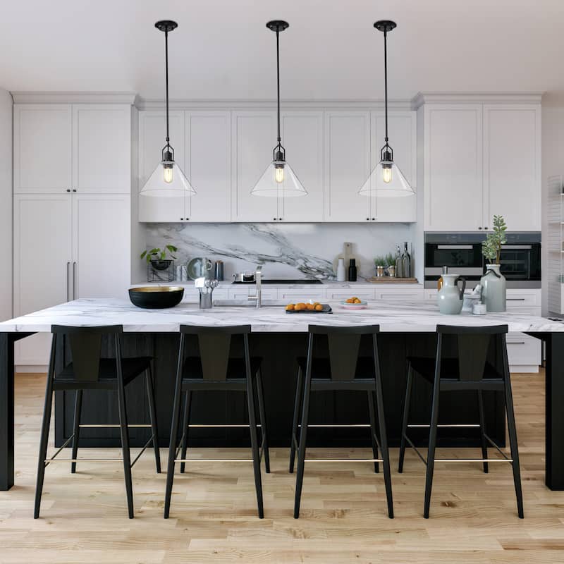 Matte Black 1-Light 12 in. Modern Pendant with Clear Cone Glass Shade
