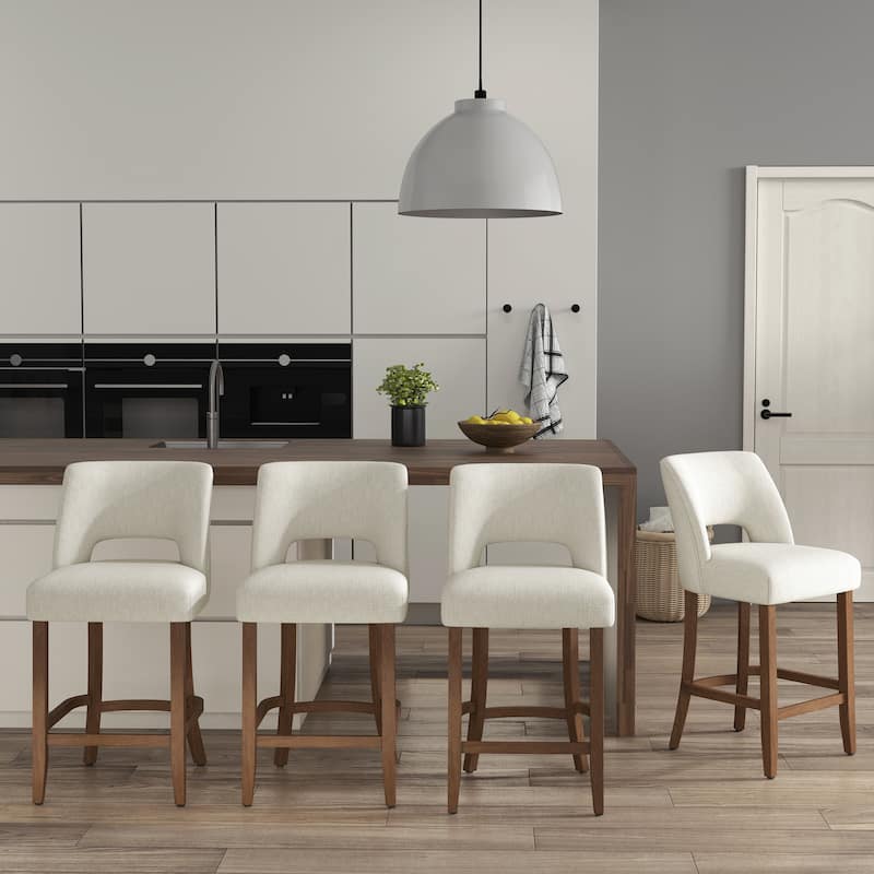 Set of 2/4/6,Upholstered Counter Height Bar Stools,Modern Counter Stools with Wood Legs for Kitchen Island Dining Room Bar - White - Set of 4