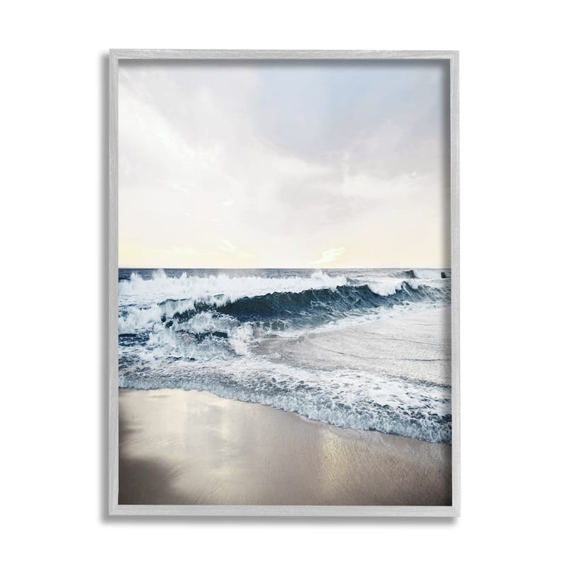 Stupell Turbulent Shoreline Morning Sunrise Beach Coast Tide Waves Framed Wall Art - Grey - 11 x 14 - Grey