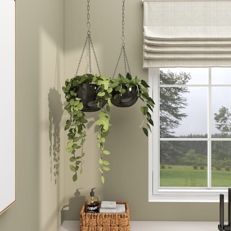 Black, Gold or Silver Metal Indoor Outdoor Hanging Dome Wall Planter with Chain (Set of 2)