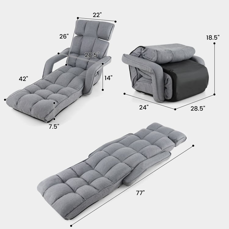 6-Position Adjustable Floor Chair with Adjustable Armrests and Footrest - 77" x 28.5" x 7.5"