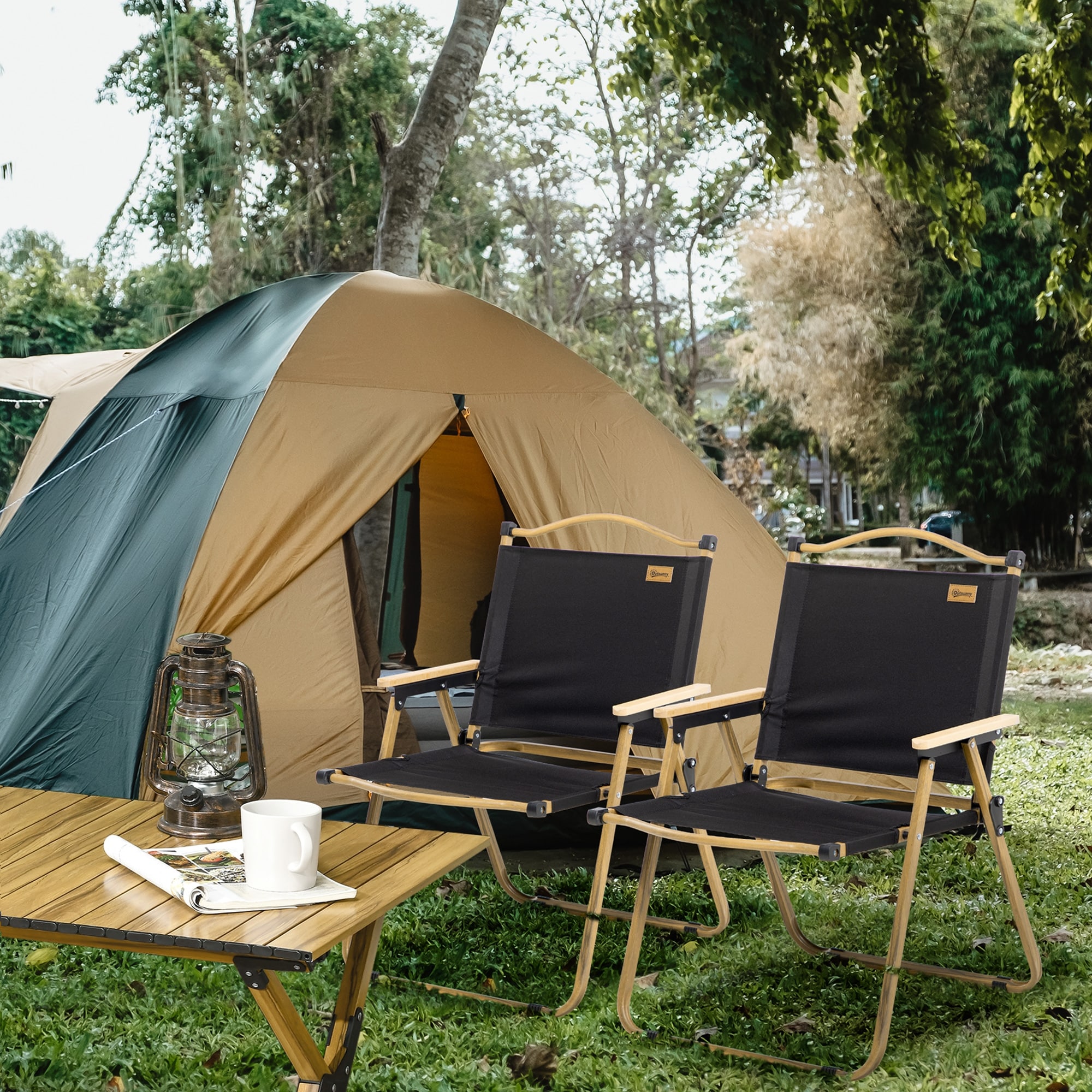 2-Pack Folding Camping Chairs With Canopy - 350lb Capacity Beach Chairs With Cup Holders & Side Pockets
