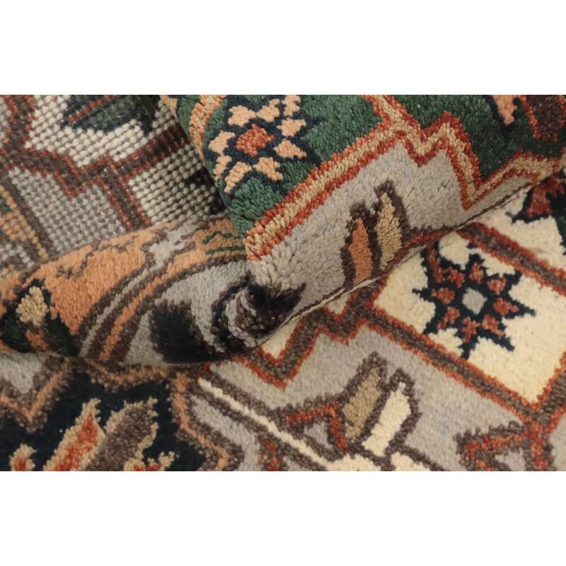 Hand Knotted Oriental 100% Wool Carpet Traditional Geometric Beige & Ivories Kazak Runner Rug - 7' 11'' X 2' 7''