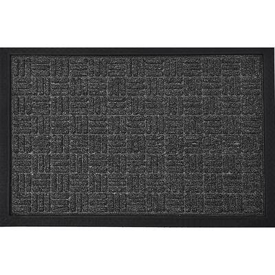 Outdoor Front Door Mat Checkerboard Yvan Polypropylene Rubber Rug 24x16 Grey