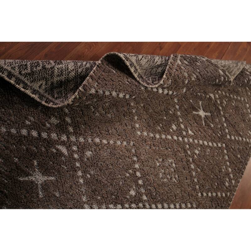 Brown Geometric Moroccan Oriental Area Rug Handmade Wool Carpet - 5'0" x 8'2"