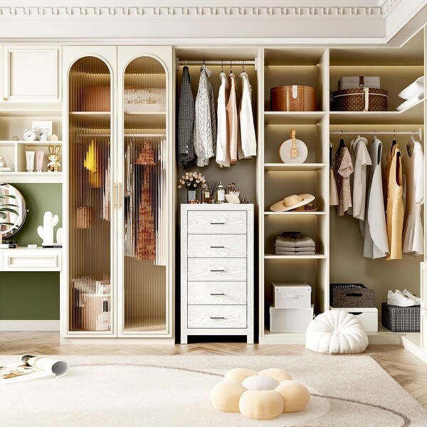 Stylish Tall Wooden Dresser Space Saving 5 Drawer Organizer for Bedroom Living Room