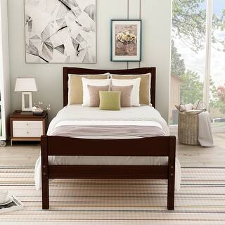 Modern Style Twin Size Solid Wood Platform Bed for Kids, Teens, Adults, No Box Spring Needed, Walnut and White