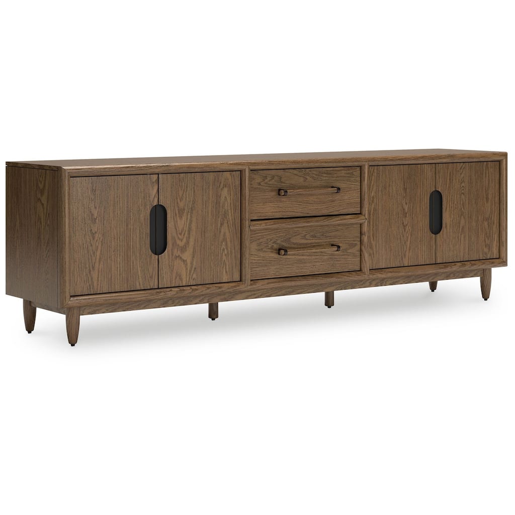Rohan TV Media Console, 2 Drawers, 2 Shelves, Dark Brown Wood, 85 Inch