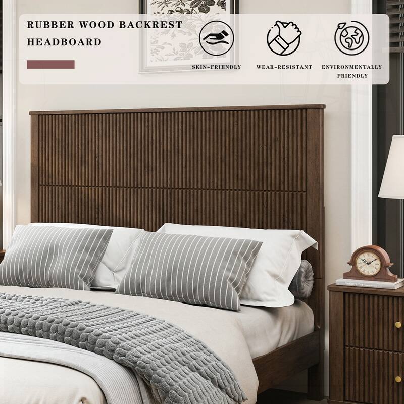 Solid Wood Bed Frame with Tall Headboard