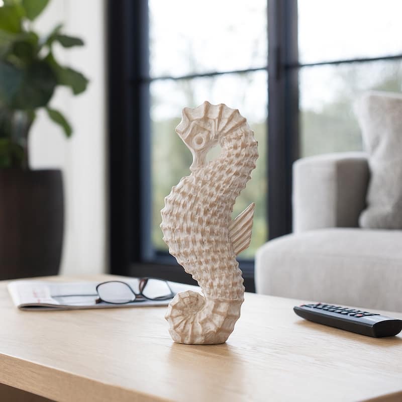 Decorative Resin Seahorse Sculpture Figurine - 12", White & Brown - 12.0"